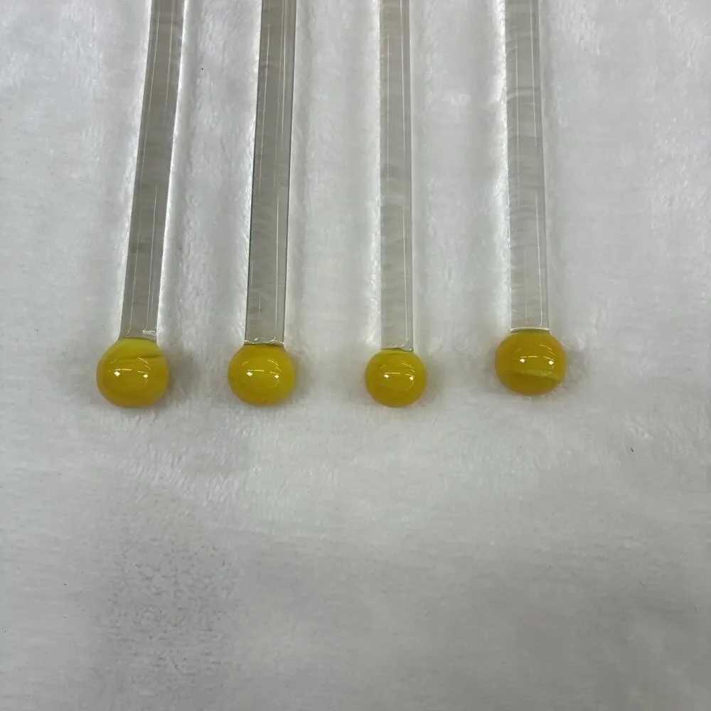 Set of 4 Vintage Glass Lemon Wedge Swizzle Stick Stirrer 11.75" Summer Free Ship - Picture 4 of 7